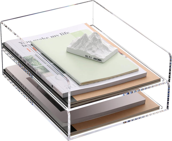 Clear Acrylic Letter Tray, Stackable Desk File Organizer for School Teacher Office Supplies - 2 Pack