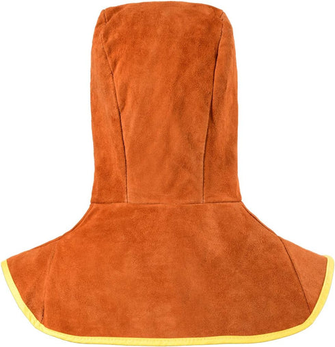 Welding Hood Leather, Cowhide Split Leather Caps with Neck Shoulder Drape for Men & Women, Brown
