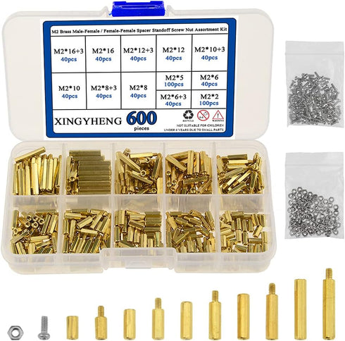 XINGYHENG 600pcs M2 Brass & Stainless Steel Standoffs, Screws & Nuts Assortment Kit for Electronics