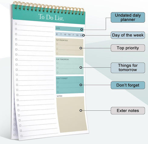 Thenshop 6 Pack Daily Planner Notepad, 6.5 x 9.8 Inches Undated 52 Sheets Paper for Work Daily To Do List Notebook