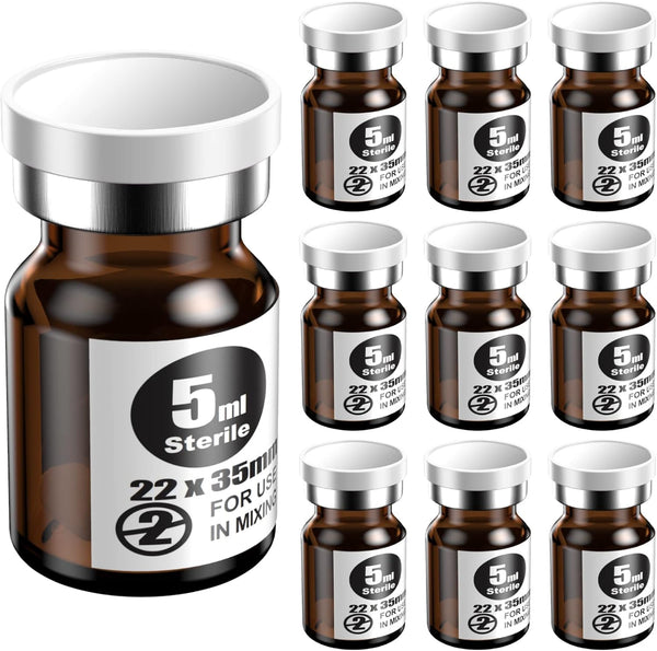 Ks-Tek Sterile Empty Vials with Self Healing Injection Port,with Aluminum plastic Cap,Sterile Package (5ml Amber,10)