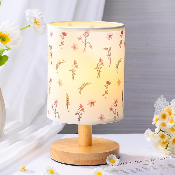 VIHOSE Boho Floral Bedside Table Lamp Vintage Nightstand Lamp with Linen Fabric