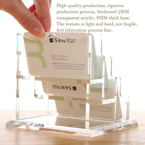 Business Card Holder Display for Desk, Clear Acrylic 3 Tier Organizer, 3 Slots for Men and Women