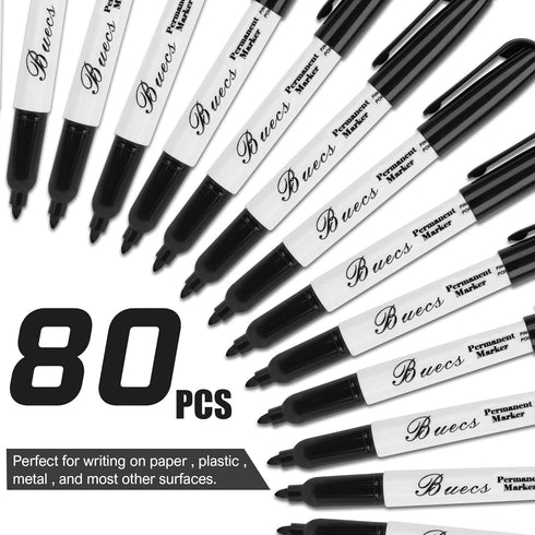 Permanent Markers, 80 Count Black Fine Point, Waterproof & Smear Proof Markers, Quick Drying Office Supplies for Home