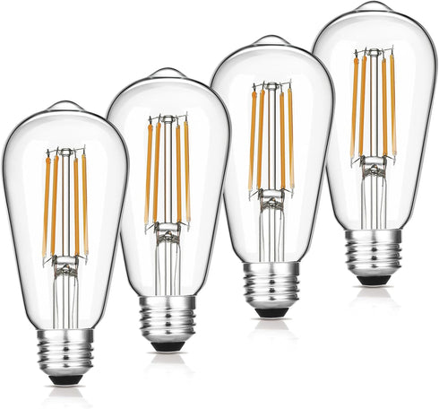 Vintage LED Edison Bulbs, 6W, 60W Equivalent, Dimmable, Warm White 2700K, ST58 Antique LED Filament, Pack of 4