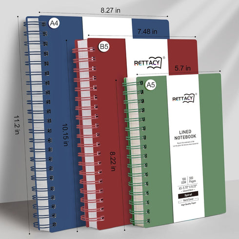 RETTACY B5 Spiral Notebook, 300 Pages, College Ruled, 100 GSM Premium Paper, Dark Green for School and Work