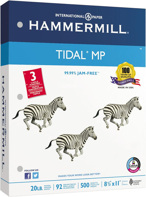 Hammermill 20 lb 3 92 1 (500 Printer Paper, Tidal Copy Paper, Hole - Bright, Made in the USA - Ream Sheets)