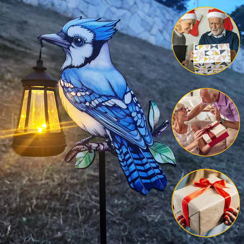 2 Pack Solar Lanterns Outdoor Decor Solar Bule Jay Lanterns Solar Cardinal Redbird Lights Metal Stake Yard Garden Decor