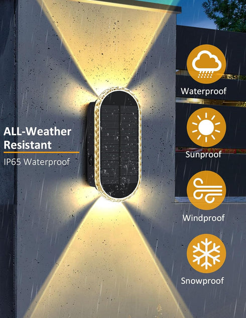 8 2 Solar Fence Lights Outdoor, Warm White & RGB Modes Solar Wall Lights Outdoor Waterproof, Up&Down Dual-Head Outdoor