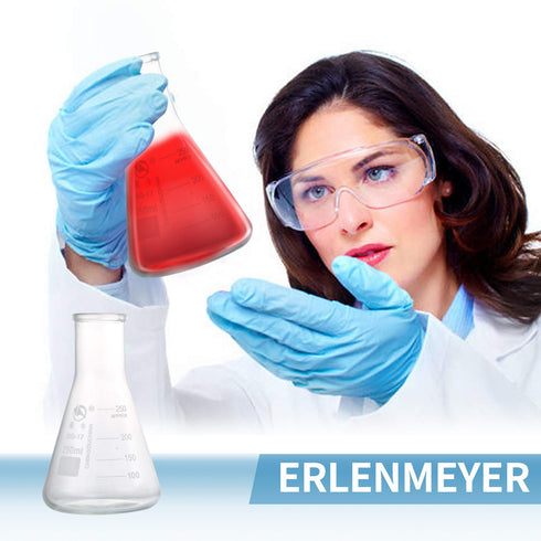 Glass Erlenmeyer Flask Set, Graduated Borosilicate Glass (250 ml, 150 ml & 50 ml) with Rubber Stoppers