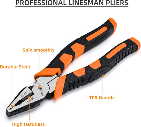 9-Inch Linemans Pliers - Combination Cutting Pliers with TPR Handle for Crimping and Screw Gripping