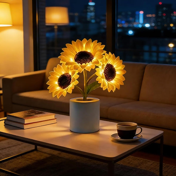 Generic Shimmering Sunflower Lamp, 3-Color Dimming, 3D Realistic Modeling, USB Rechargeable Sunflower Night