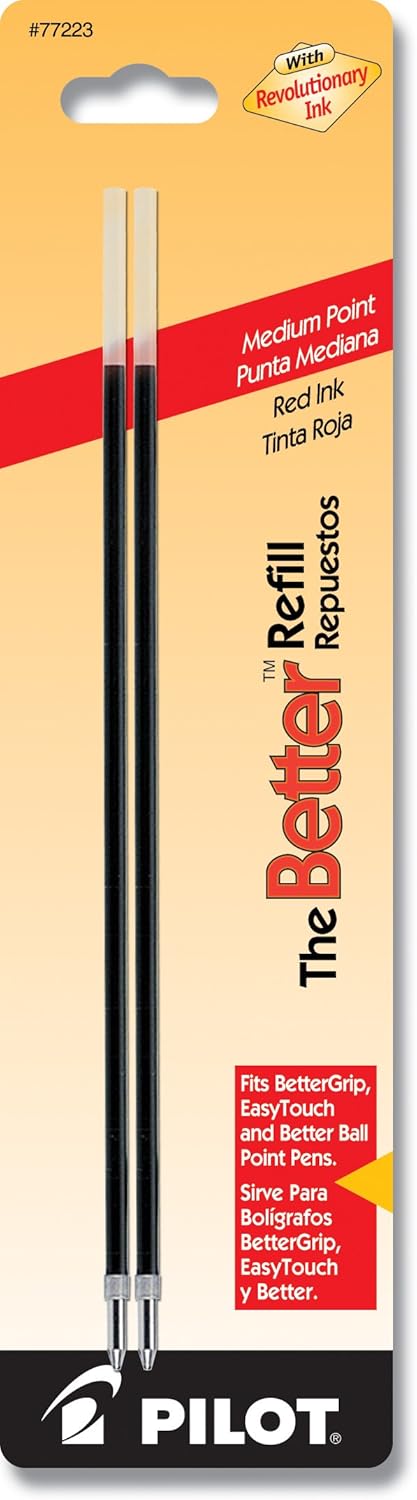 PILOT Ballpoint Ink Refills for Better or EasyTouch Stick Pens, Medium Point, Red Ink, 2-Pack