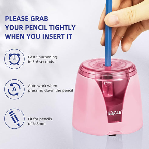 Eagle Electric Pencil Sharpener, Battery Powered with Large Shaving Holders, Suitable for Kids and Office Use