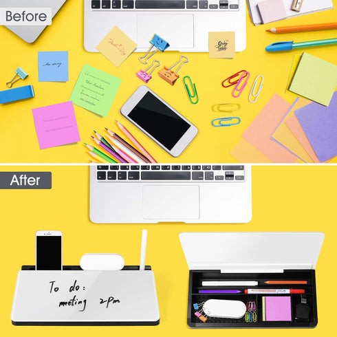 Varhomax Small Glass Desk Whiteboard, Dry Erase Board with Storage Caddy for Office and Home