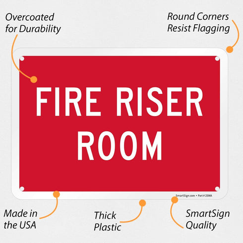 SmartSign K-9709-PL-10 "Fire Riser Room" Sign, 7" x 10" Plastic, White on Red