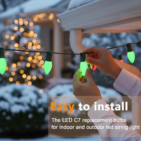 C7 Bulb,25 Pack 0.6w C7 E12 Bulb Green LED Light Ceramic Replacement Christmas Lights with Base,Green Outdoor Light