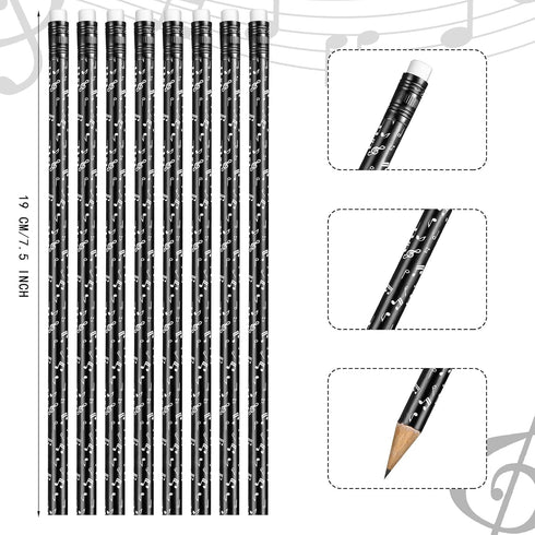 Chinco Music Pencils Music Note Pencil Music Pencils for Students Bulk Round Fun Pencils Woodcase with Eraser for Students Kids Party Favors Classroom Supplies(48 Pieces)