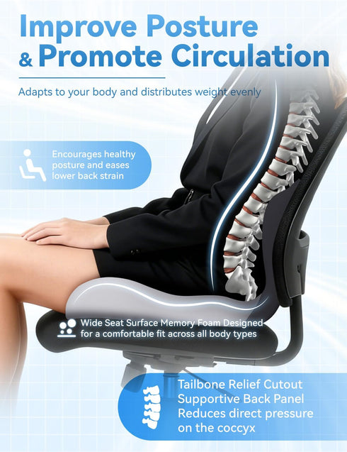 Celinva Orthopedic Cushion Tailbone Orthopedic Cushion, Car Seat Cushion for Pain Relief, Ergonomic Memory Foam Chair