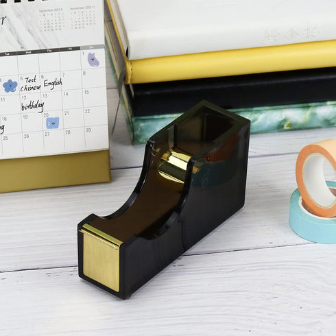 MultiBey Black & Gold Tape Dispenser, Stylish Acrylic Desk Holder for 1'' Core Tape, Office Supplies
