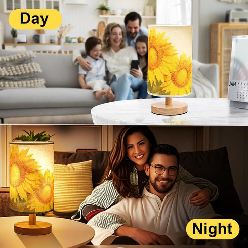 Lamp,3 Sunflowers Flower Table Lamp,Birthday Gifts for Women Mom, US Plug Linen Bedside Colors Temperatures Small Night