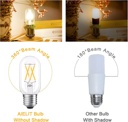 40 Watt Equivalent LED Bulb, E26 Base, 4W Energy Efficient, Soft Warm White 3000K, Dimmable Tubular T14 T45, 4 Pack