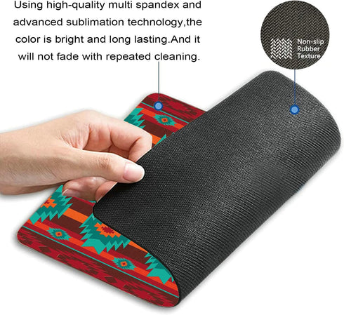 Southwestern Navajo Pattern Retro Style Mousepad, Dark Red Olive Green Design, Non-Slip Rubber Gaming Pad for