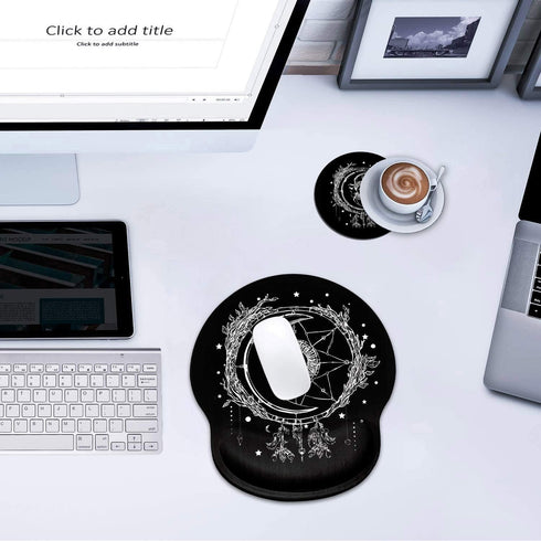 Ergonomic Mouse Pad with Wrist Support and Cute Coffee Coaster, Celestial Theme Design for Pain Relief