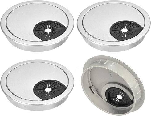 uxcell 4Pcs Cable Hole Cover - 2-3/8 Inch ABS Silver Desk Grommet for Office Computer Wire Organizer