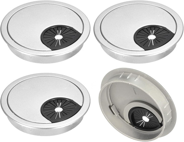 uxcell 4Pcs Cable Hole Cover - 2-3/8 Inch ABS Silver Desk Grommet for Office Computer Wire Organizer
