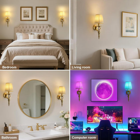 MEYIAENGIE Set 2, 15 Wireless Lights for Wall Indoor of Rechargeable LED Wall Lamps with Remote Control, RGB Colors