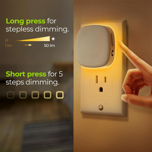 Dimmable 1-50 (4 Pack) AUVON Plug-in LED Backlit Night Light with Motion Sensor & Dusk to Dawn Sensor, Amber Nightlight