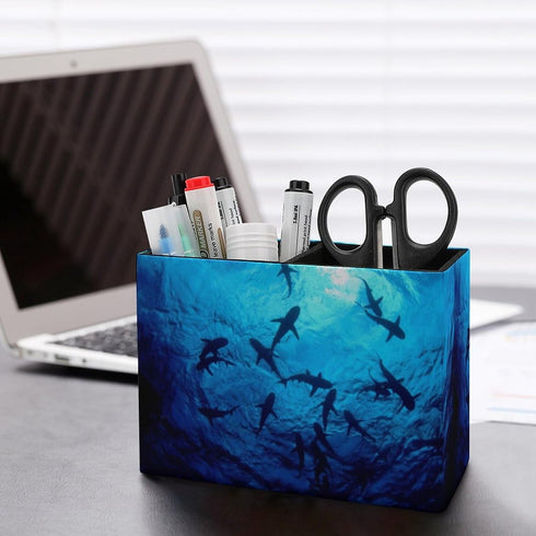 Pen Holder, Pencil Holder for Desk Organizer, Sea Ocean Animal Sharks PU Leather Pencil Cups for Office and Home Storage