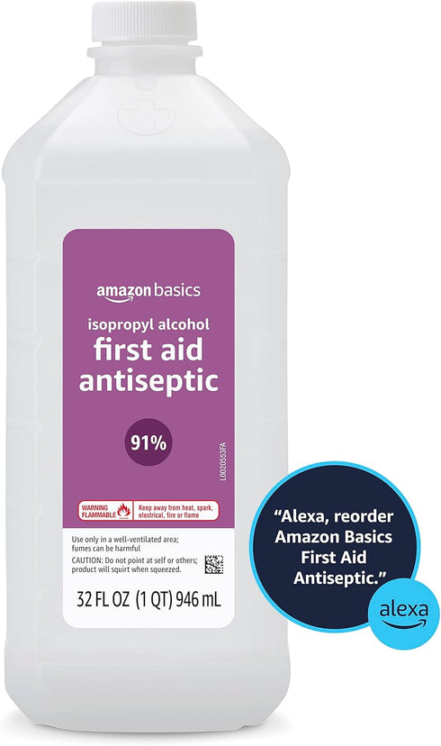 91% 32 oz Pack 1 Amazon Basics Isopropyl Alcohol First Aid Antiseptic, Multipurpose Disinfectant for Minor Cuts