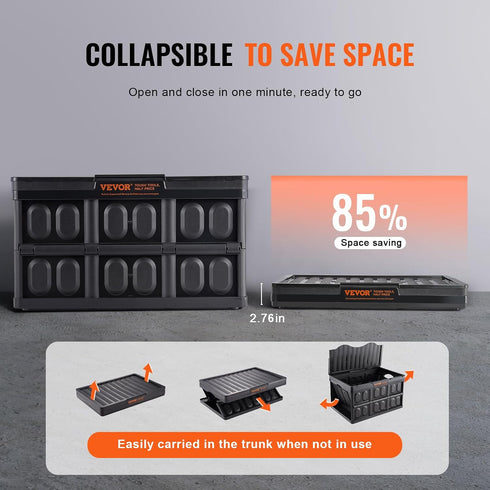 65L 3 Packs, VEVOR Collapsible Storage Bins with Lids Stackable Utility Crates with Handles, Large Folding Containers