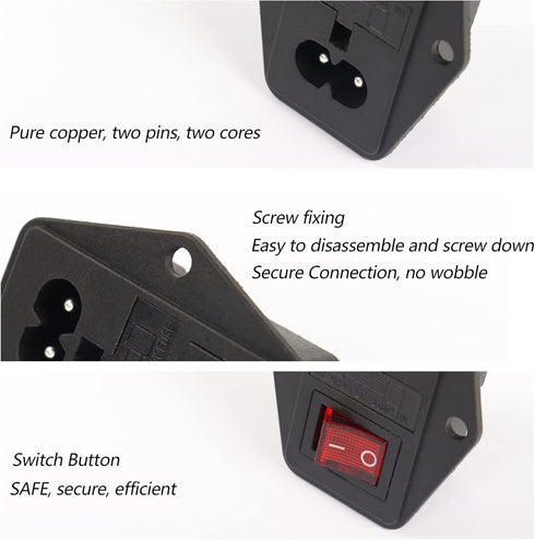 PNGKNYOCN 10A 250V Rocker Switch Power Socket Inlet Module Plug, 2-Pack with Indicator Light and 10A Fuse
