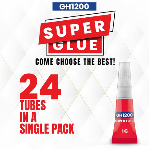 1 Gram (Pack of 24) Super Glue All Purpose, Super Fast, Thick & Strong Adhesive for DIY Craft, Ceramics, Metal
