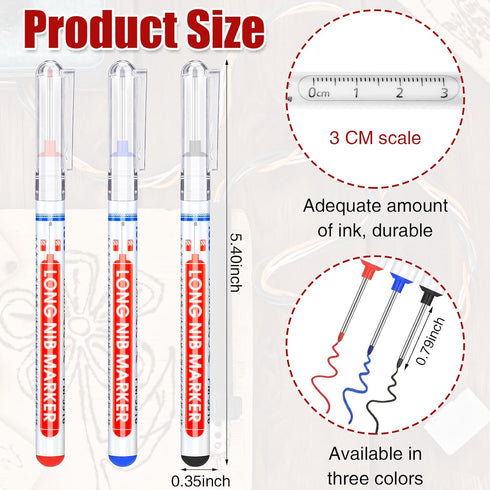 Marspark 24 Pcs Long Head Markers - Long Nib Deep Hole Marker Pen, Multi-purpose Drill Hole Scriber, Waterproof
