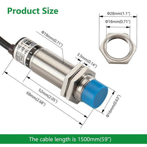 Capacitive Proximity Sensor Switch LJC18A3-B-Z, M18, DC10-30V, 300mA, 10mm Detecting Distance, 3 Wire (PNP_Normally