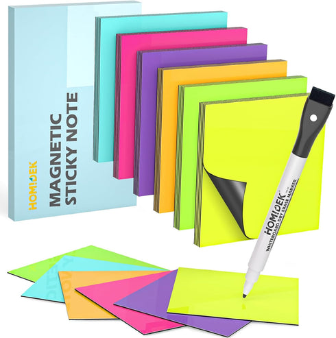 Reusable Magnetic Sticky Notes, 30 Pack, 3x3 in, Dry Erase Magnets with Marker for Whiteboard, Office Supplies