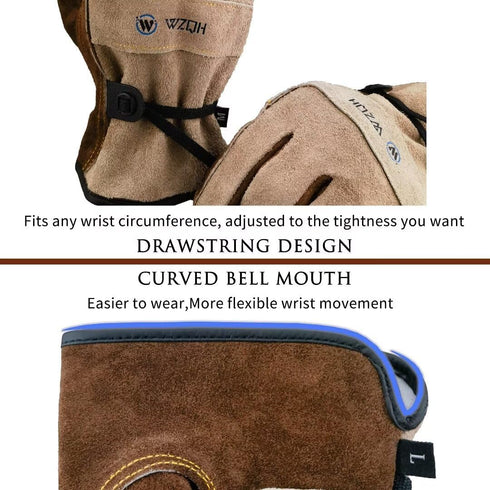 Leather Work Gloves for Men or Women, Large Gardening, Welding, Construction, Durable Cowhide