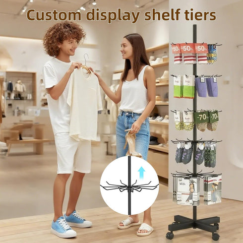 7 Tier Rotating Rack Shelves Retail Display Stand,Jewelry Keyring Socking Hats,Movable Shop Spinner for Toys