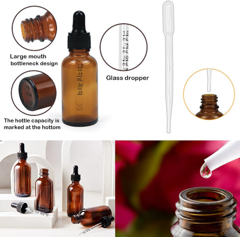 28 Pack 2oz Amber Glass Tincture Bottles with Dropper, Funnels & Labels for Homemade Essential Oils, 60ml