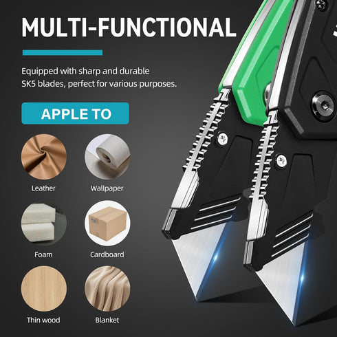 10pcs 2-Pack KATA Folding Box Cutter Knives - Heavy Duty Utility Knife Box Cutters with Extra Razor Blades - Pocket