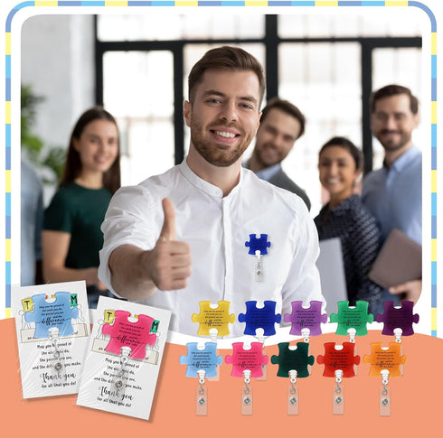 ReliThick 40 Set Employee Appreciation Gifts Bulk, Puzzle Badge Reel with Thank You Cards, Retractable ID Badge Holder