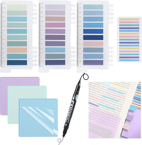 Sticky Tabs 1050PCS Morandi Book Tabs with Marker, Transparent Sticky Notes for Book Annotation Aesthetic Supplies