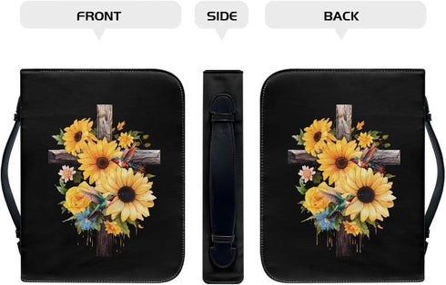Bird Flower Cross Bible Covers for Women, Large Size Waterproof Bible Holder Case with Handle, PU Leather Organizer Bag