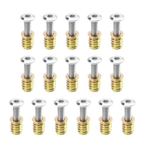 16 Sets M6x25 Furniture Screw Nut Threaded Wood Inserts, Bolt Fastener Connector Hex Socket Drive