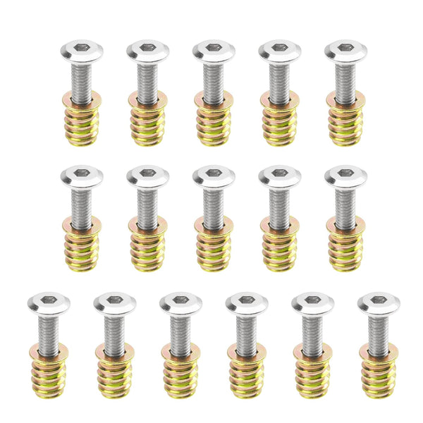 16 Sets M6x25 Furniture Screw Nut Threaded Wood Inserts, Bolt Fastener Connector Hex Socket Drive