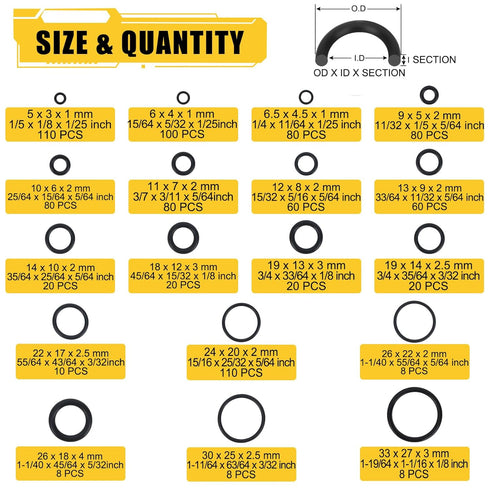O Ring Assortment Kit, 780 PCS Rubber O Ring Set with 180° Full Pick & Hook Tool, 18 Sizes for Automotive, Hose, Faucet